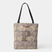 Tote Bag Monogramme floral initial P élégant personnalisé (Dos)