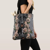 Tote Bag Monogramme Floral moderne À damiers Bridesmaid (De près)