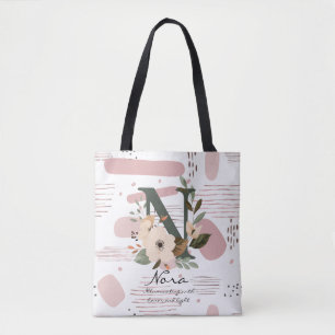 Tote Bag Monogramme floral N – Lettre N botanique radieuse