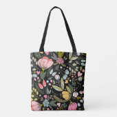 Tote Bag monogramme floral noir et rose pastel de luxe (Dos)
