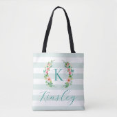 Tote Bag Monogramme floral paradis et rayures (Devant)