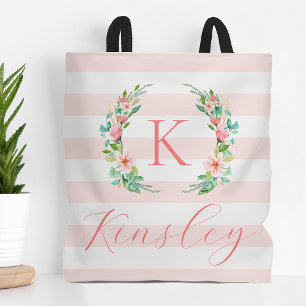 Tote Bag Monogramme floral paradis et rayures