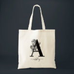 Tote Bag Monogramme Floral Personnalisé<br><div class="desc">Sac fourre-tout Floral Monogram. Personnalisez cette élégante fleur noire et blanche avec l'initiale et le nom personnalisés.</div>