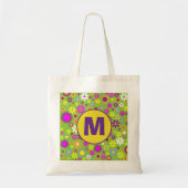 Tote Bag Monogramme floral rétro des années soixante Fleur (Devant)
