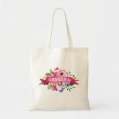 Tote Bag Monogramme floral rose de ruban (Devant)