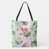 Tote Bag Monogramme Floral rose vert rayure Pastel (Dos)