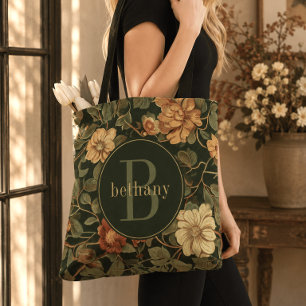 Tote Bag Monogramme Floral Vintage Foncé William Morris