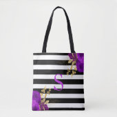 Tote Bag Monogramme floral violet or noir Blancs (Devant)