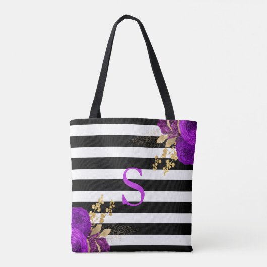 Tote Bag Monogramme floral violet or noir Blancs (Dos)