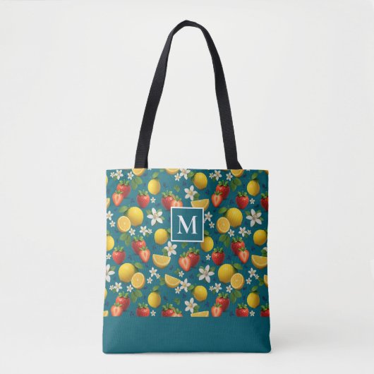 Tote Bag Monogramme fraise et citron frais (Devant)