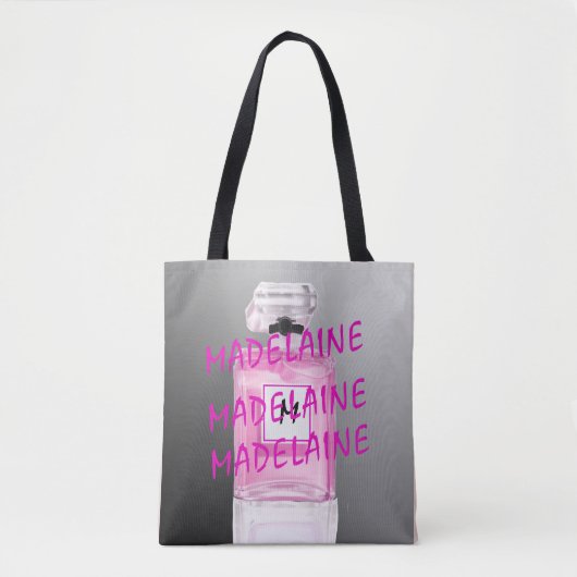 Tote Bag Monogramme Français Chic Noir Bouteille de Parfum (Devant)