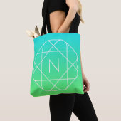Tote Bag Monogramme géométrique cool | Ombre Vert bleu et c (De près)