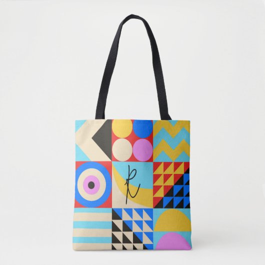 Tote Bag Monogramme géométrique moderne coloré Abstrait (Devant)