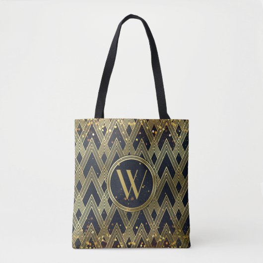 Tote Bag Monogramme géométrique Motif Art Déco Gatsby Glamo (Devant)