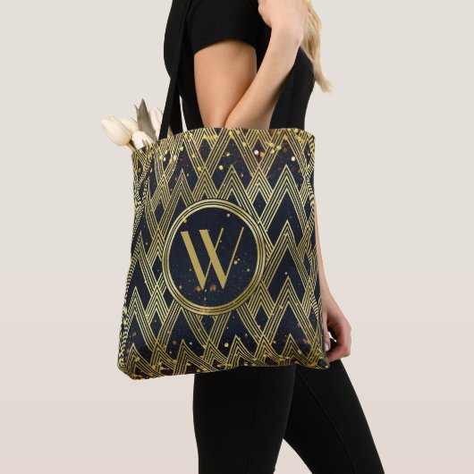 Tote Bag Monogramme géométrique Motif Art Déco Gatsby Glamo (De près)