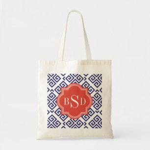 Tote Bag Monogramme géométrique principal grec bleu chic 