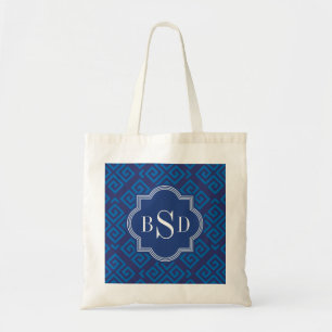 Tote Bag Monogramme géométrique principal grec bleu chic 