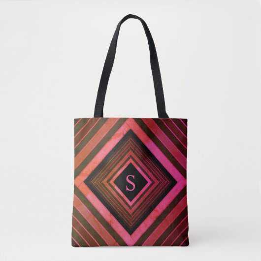 Tote Bag Monogramme géométrique rose rustique Carré moderne (Devant)