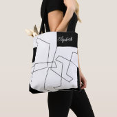 Tote Bag Monogramme géométrique tendance noir et blanc (De près)