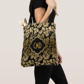 Tote Bag Monogramme Gold Damask sur un Arrière - plan noir (De près)