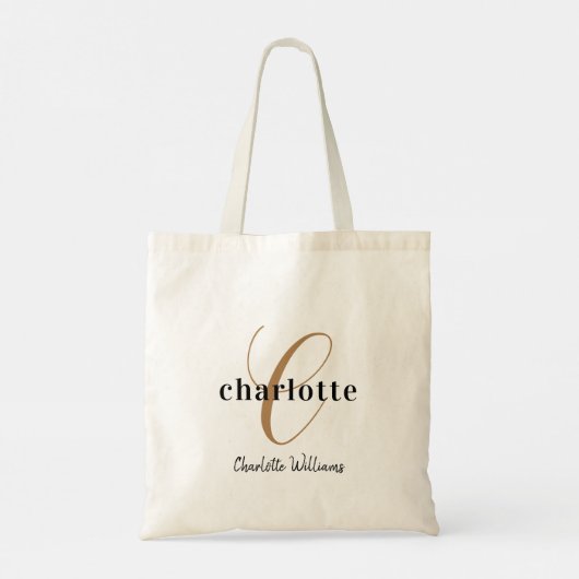 Tote Bag Monogramme Gold Noir tendance Nom du script initia (Dos)