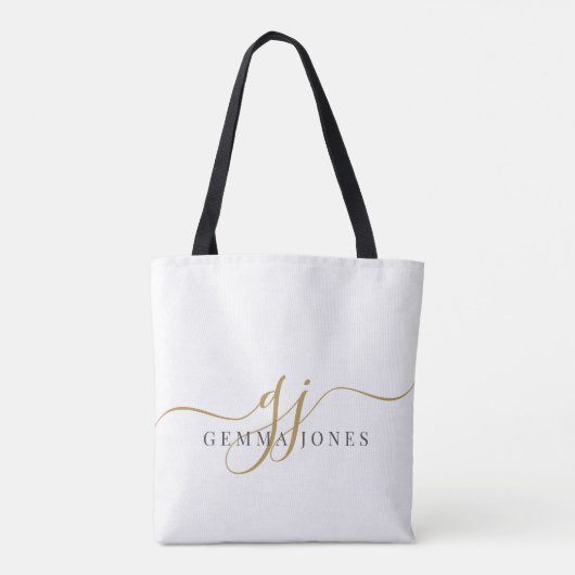 Tote Bag Monogramme Gold Noir tendance Nom initial du scrip (Dos)