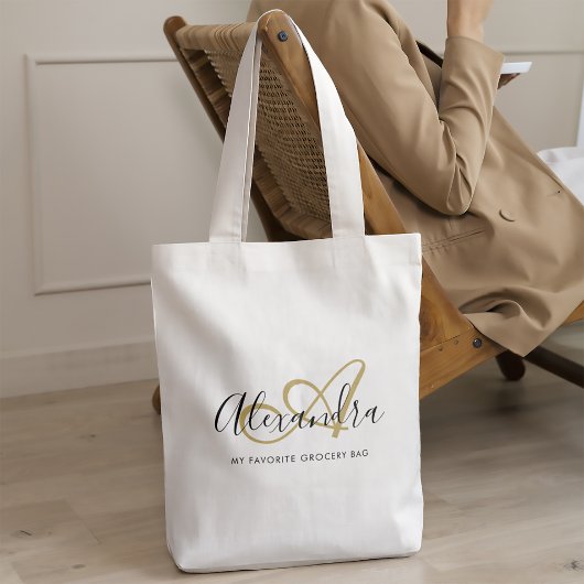 Tote Bag Monogramme Gold Noir tendance Nom initial du scrip