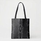 Tote Bag Monogramme gothique orné noir et argent (Devant)