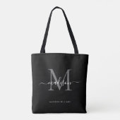 Tote Bag Monogramme gris argenté noir Nom initial du script (Dos)