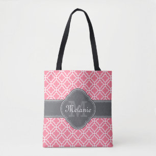 Tote Bag Monogramme gris foncé rose clair blanc Motif maroc