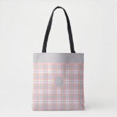 Tote Bag Monogramme gris rose doux En vichy Plaid (Devant)