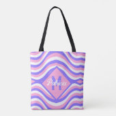 Tote Bag Monogrammé Groovy 70s rose et violet psychédélique (Dos)