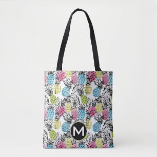 Tote Bag Monogramme grunge des paumes   d'ananas