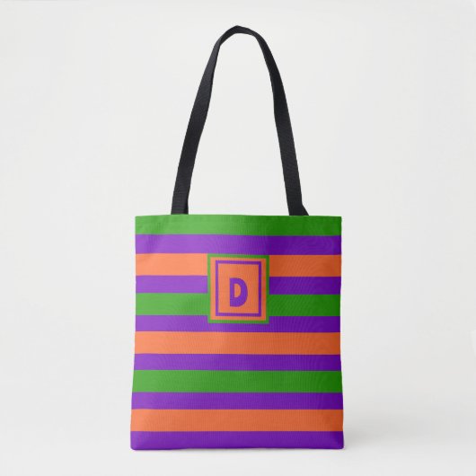 Tote Bag Monogramme Halloween violet orange et vert (Devant)