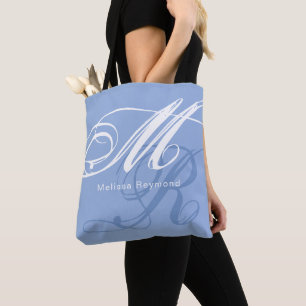 Tote Bag Monogramme Hydrangea Floral Blue