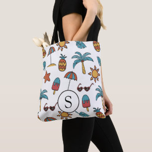 Tote Bag Monogramme illustrant le collage des vacances d'é