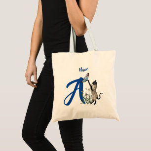 Tote Bag Monogramme Initial A Personnalisé Chat Siamois