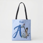Tote Bag Monogramme Initial A Personnalisé Chat Siamois (Devant)