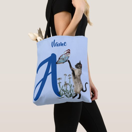 Tote Bag Monogramme Initial A Personnalisé Chat Siamois (De près)