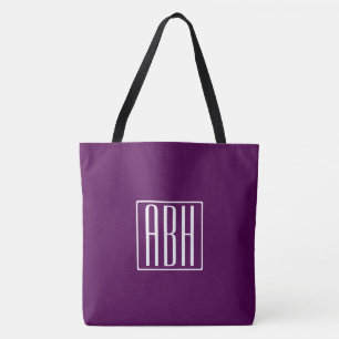 Tote Bag Monogramme initial Blanc Sur Violet Profond