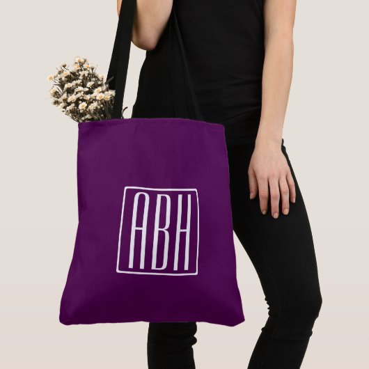 Tote Bag Monogramme initial | Blanc Sur Violet Profond (De près)