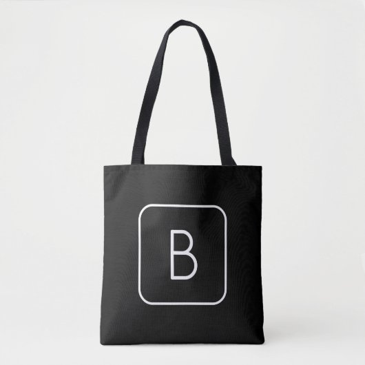 Tote Bag Monogramme Initial De Style Moderne | Blanc & Noir (Devant)