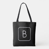 Tote Bag Monogramme Initial De Style Moderne | Blanc & Noir (Dos)