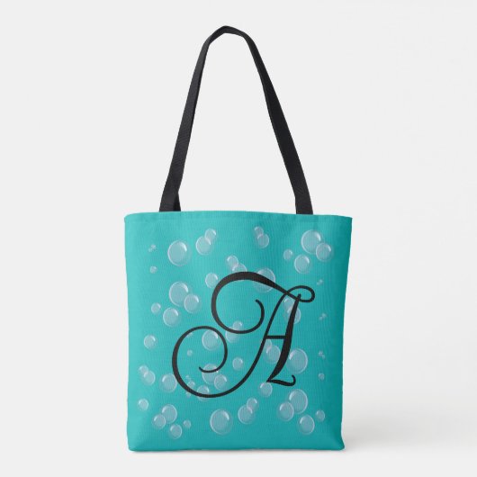 Tote Bag Monogramme initial des hippocampes noirs (Dos)