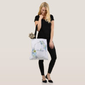 Tote Bag Monogramme Initial Floral Jaune Vert Bleu Clair (Sur le modèle)