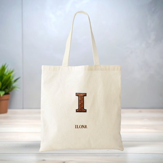Tote Bag Monogramme initial I en cuir occidental tooled