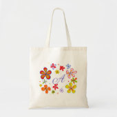 Tote Bag Monogramme Initial Illustré de Fleurs Amusantes (Devant)