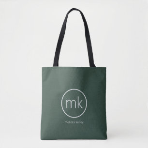 Tote Bag Monogramme Initial Minimaliste Professionnel Vert