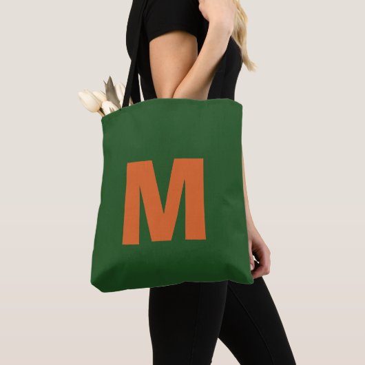 Tote Bag Monogramme initial moderne élégant vert et orange (De près)