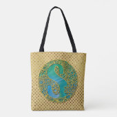 Tote Bag Monogramme Initial Moderne Lettre Dorée et Turquoi (Dos)